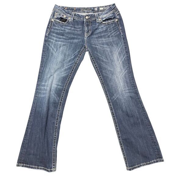 Miss Me Mid‑Rise Bootcut Jeans Women’s 32x31 Medium Wash Embellished Pockets - Picture 3 of 7